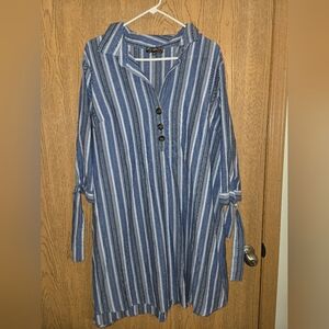 Blue Striped Long Sleeve Dress